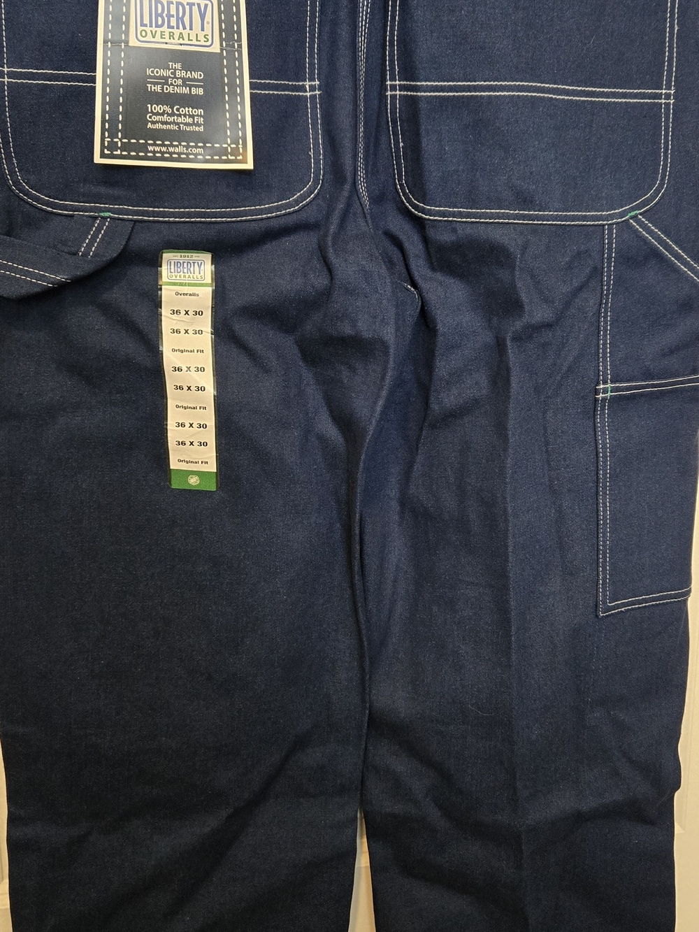 liberty Dark Blue Denim Relaxed Men's Overalls with Green Trim NWTAGS, 08/2014 - Picture 6 of 15